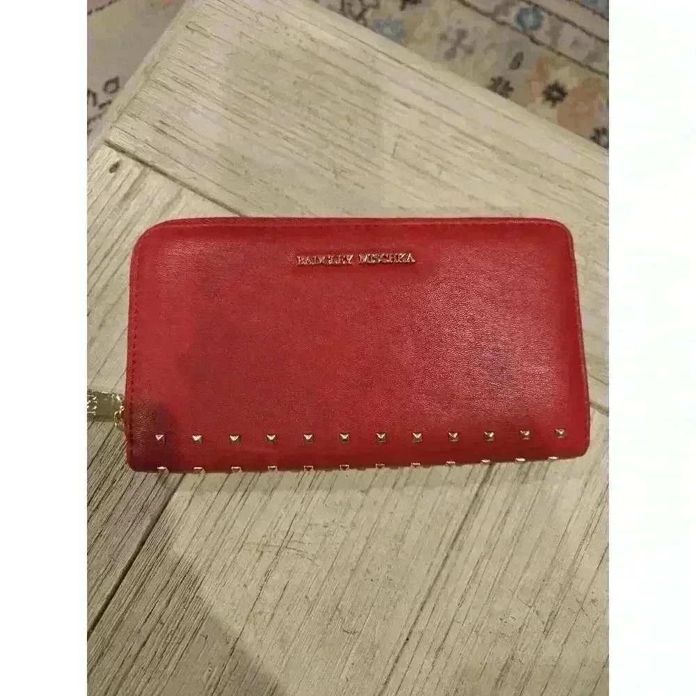 Badgley Mischka‎ Women's Red Studded Zip-Around Wallet